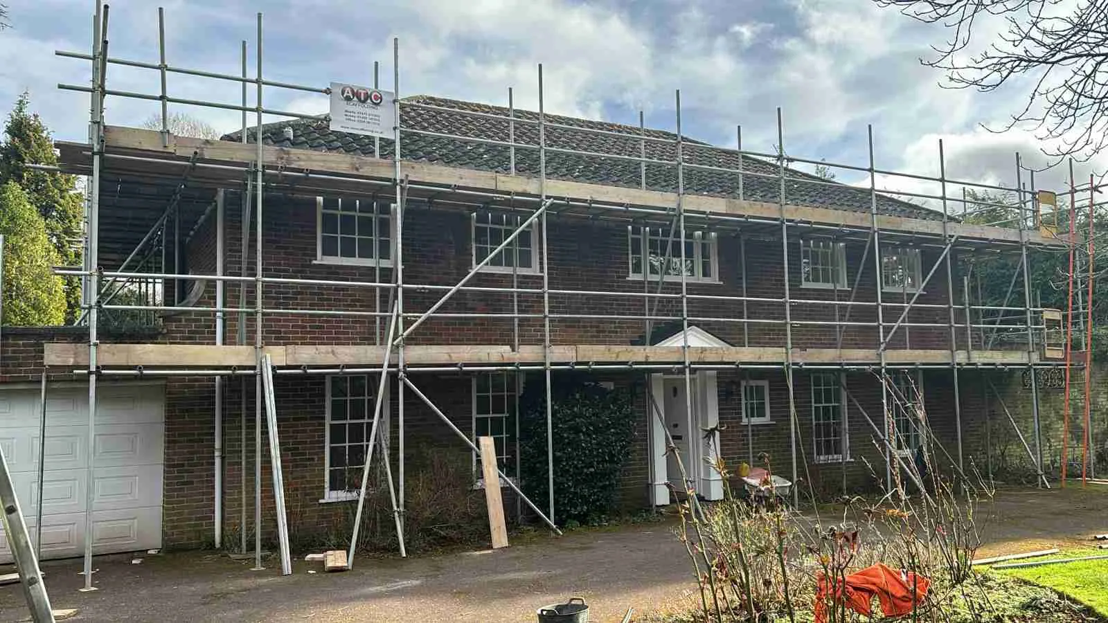 Domestic scaffolding erected by ATC Scaffolding on a detached house in Surrey