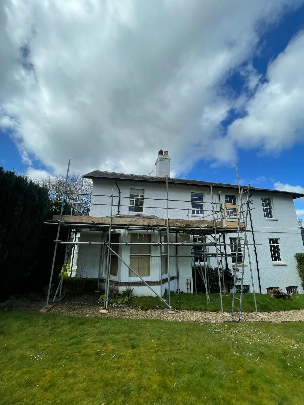 Domestic scaffolding erected by ATC Scaffolding around a house for roofing and exterior works