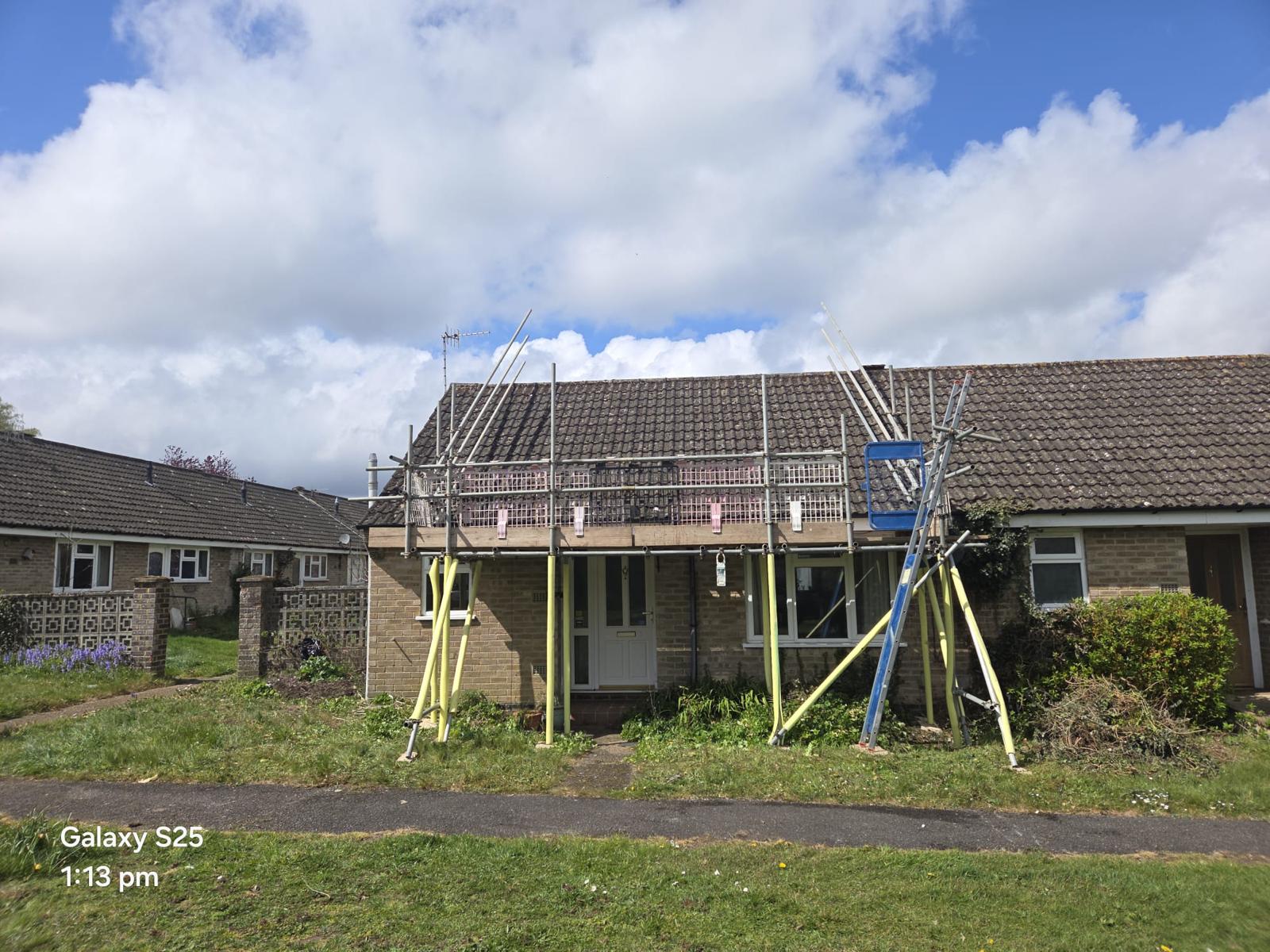 Domestic scaffolding erected by ATC Scaffolding around a house for roofing and exterior works