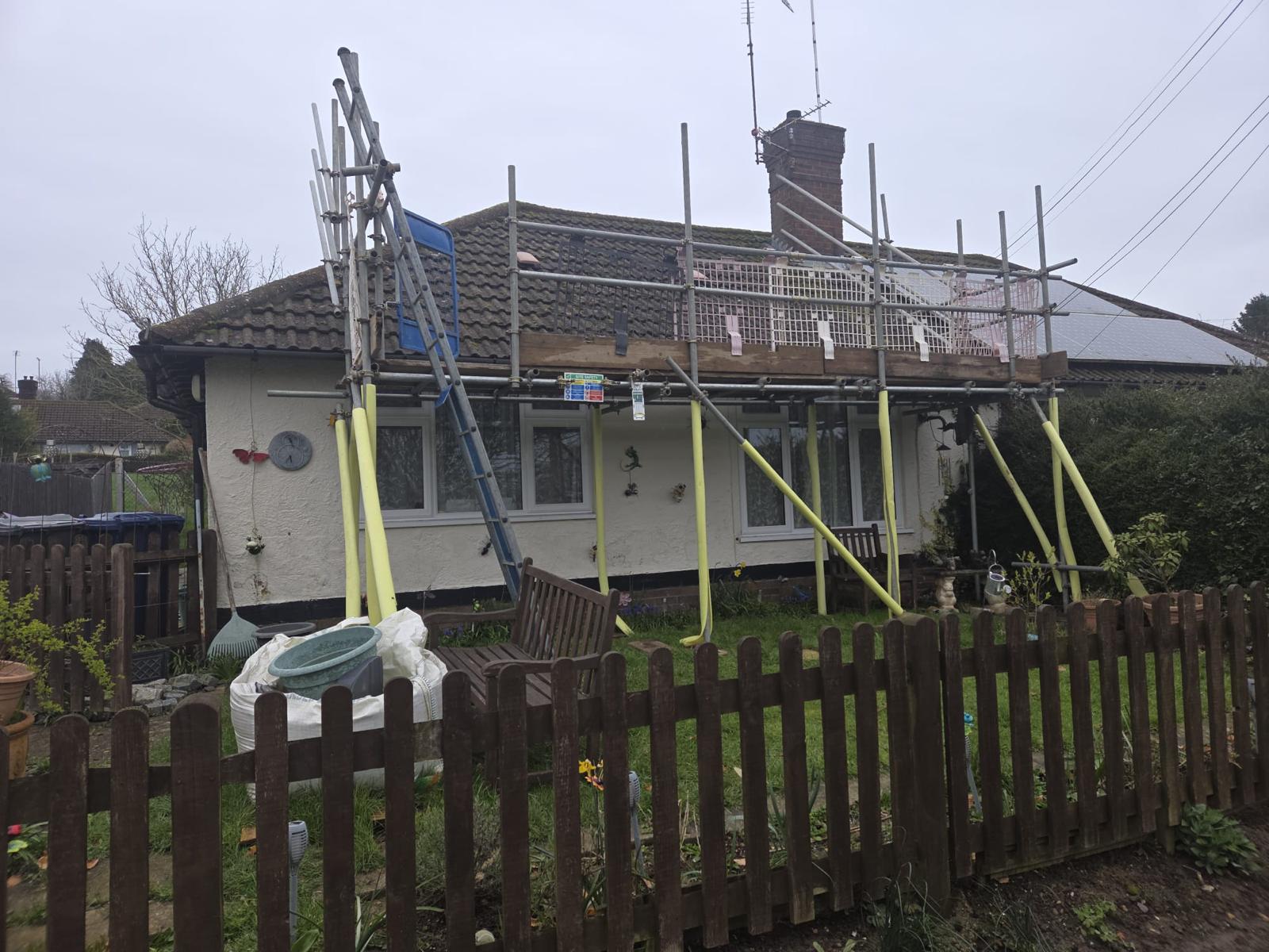 Domestic scaffolding erected by ATC Scaffolding around a house for roofing and exterior works