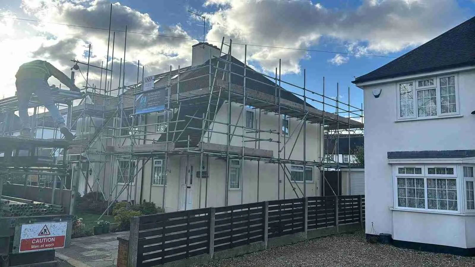 Domestic scaffolding erected by ATC Scaffolding around a house for roofing and exterior works
