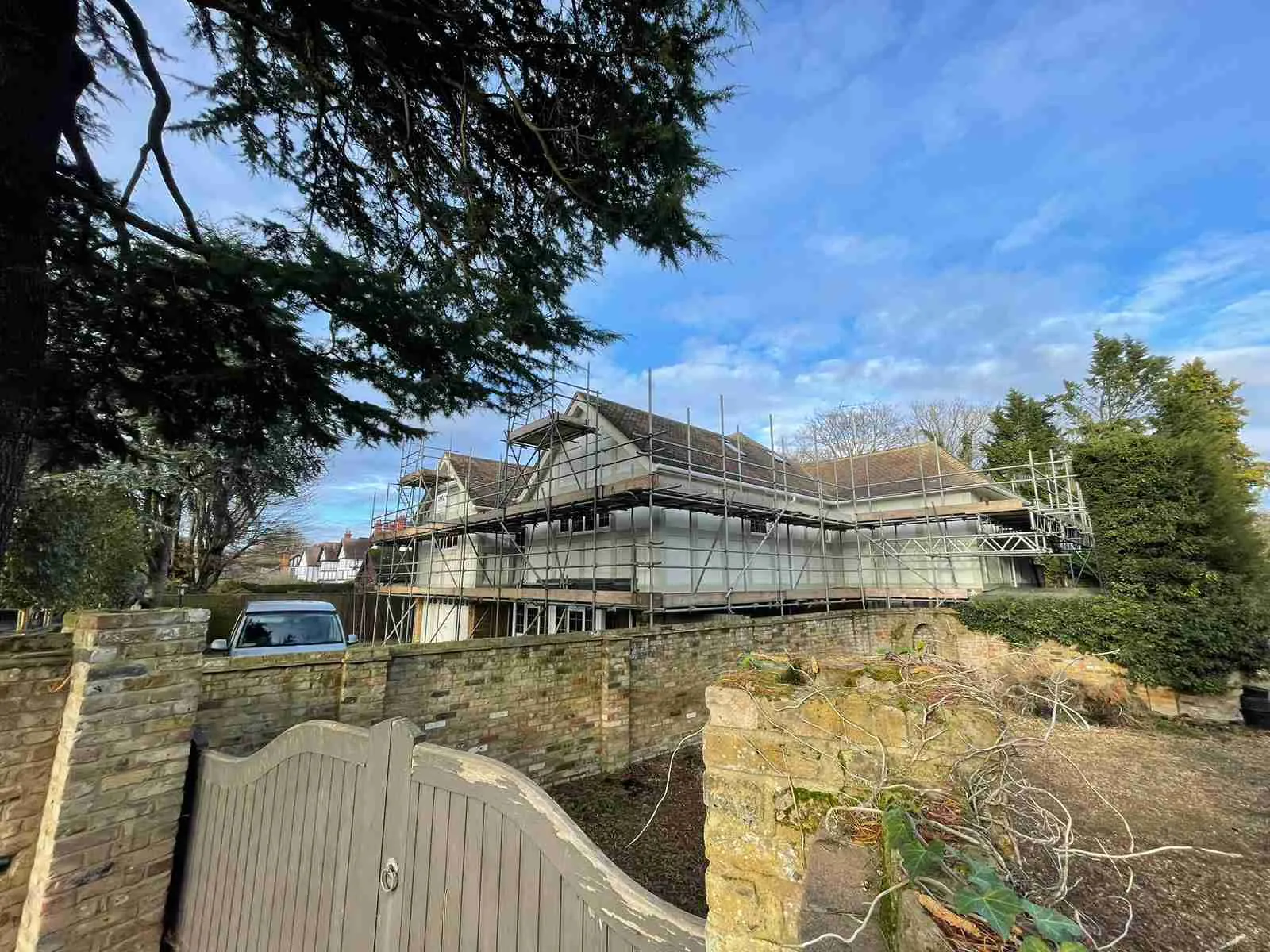 Domestic scaffolding erected by ATC Scaffolding around a house for roofing and exterior works