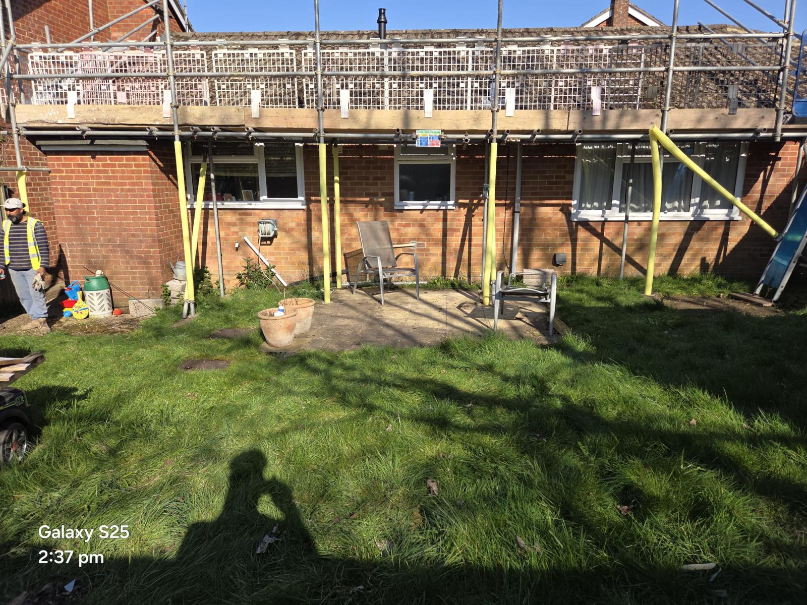 Domestic scaffolding erected by ATC Scaffolding around a house for roofing and exterior works