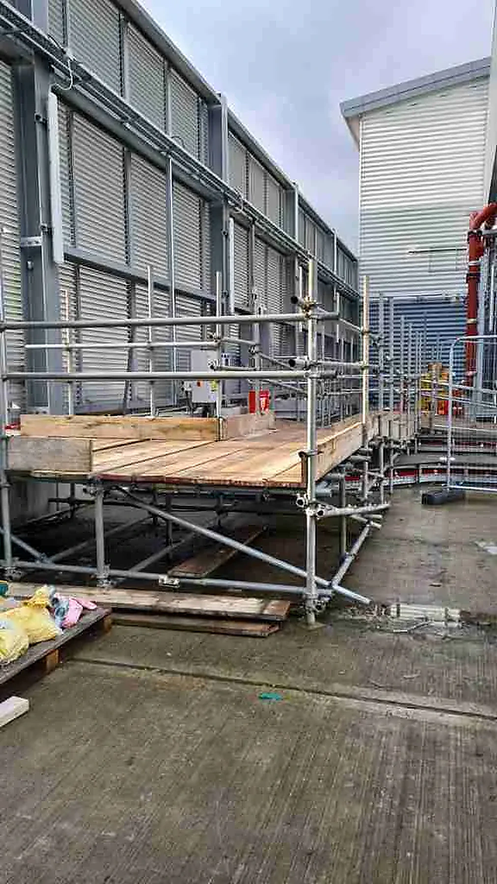 Scaffolding erected around plant and cooling equipment on a data centre contract